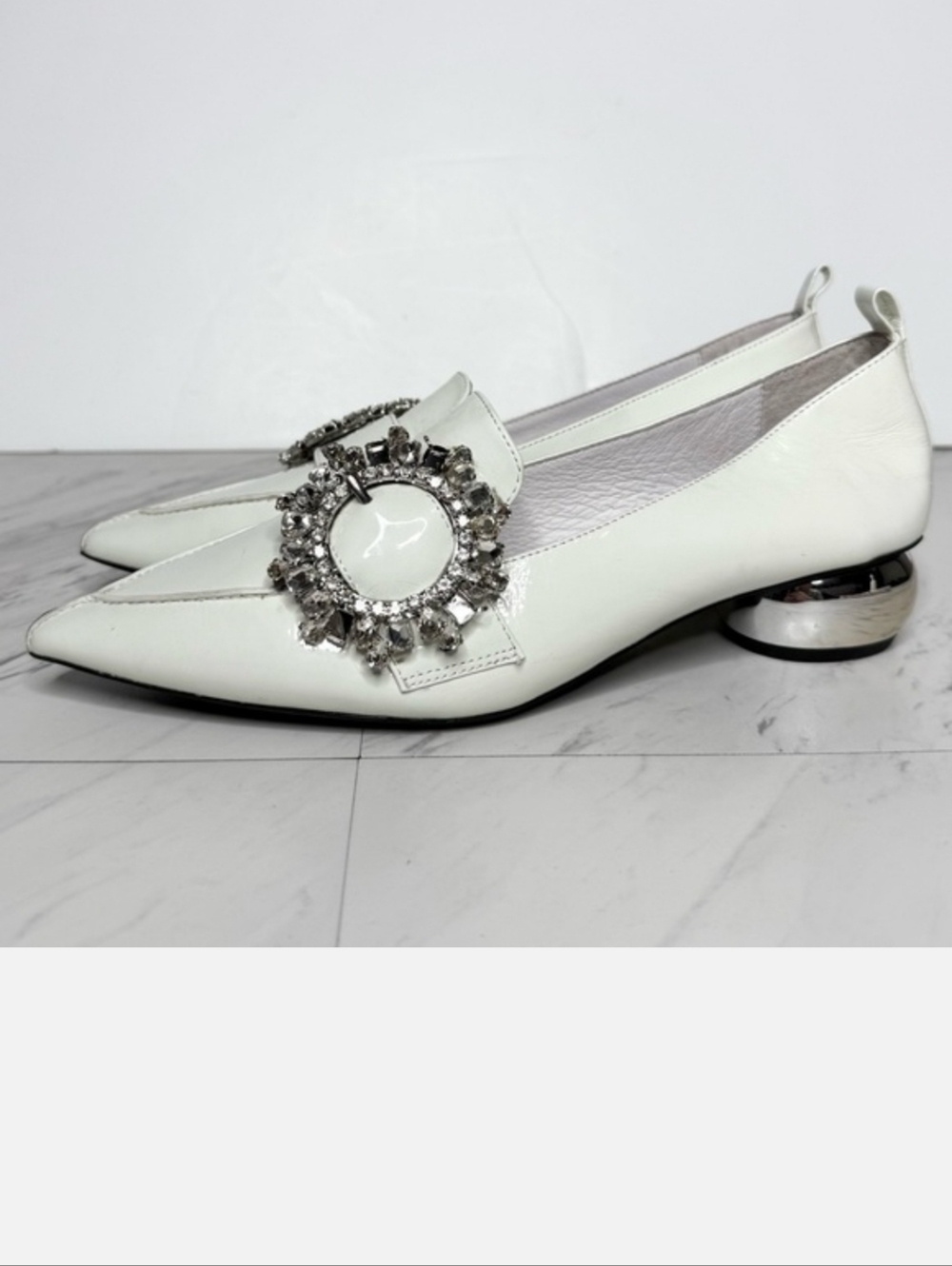 Jeffrey Campbell Viona Pointy Toe White Patent Loafer 7